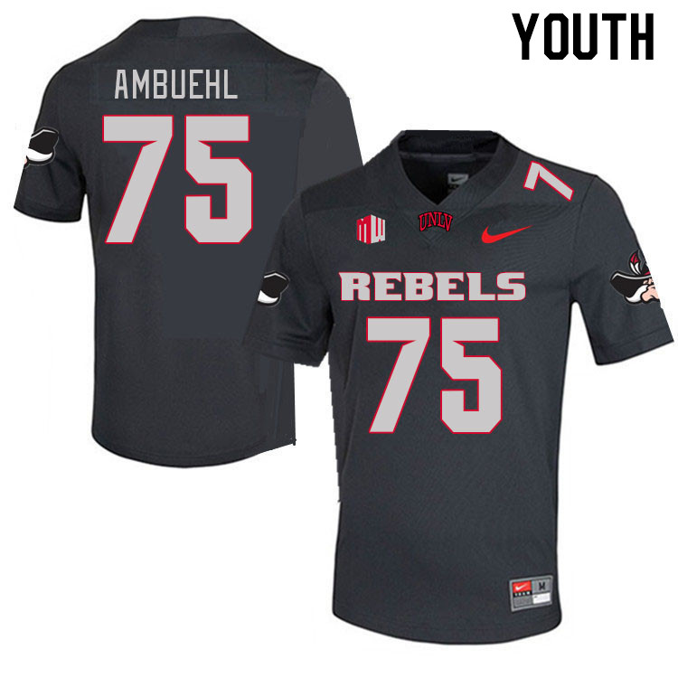Youth #75 Anton Ambuehl UNLV Rebels 2023 College Football Jerseys Stitched-Charcoal